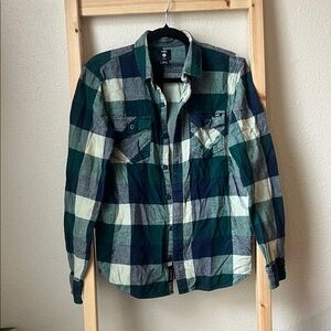 Vans Green and Blue Plaid Casual Button Down Shirt